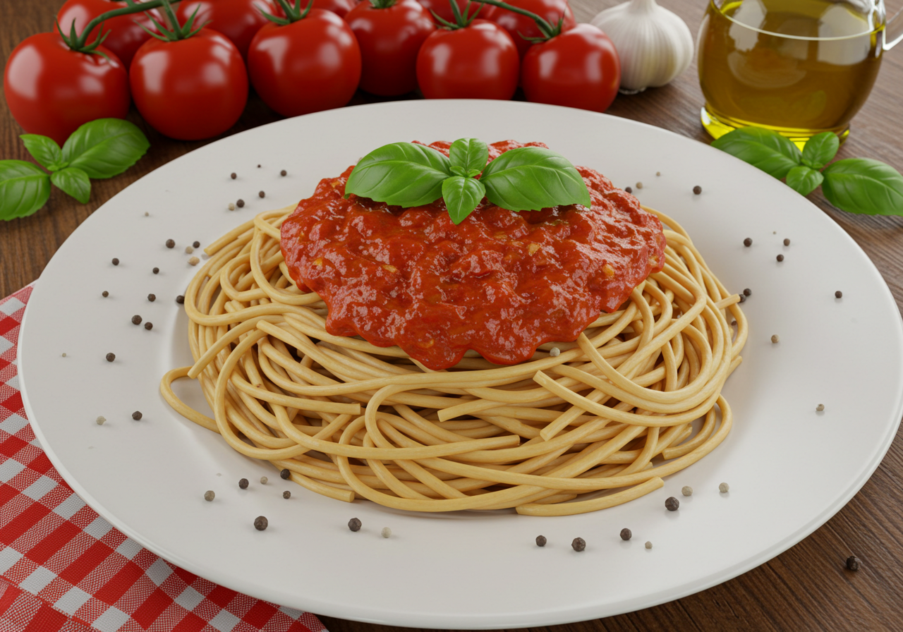 Espaguetis con Salsa de Tomate Fresco y Albahaca PC