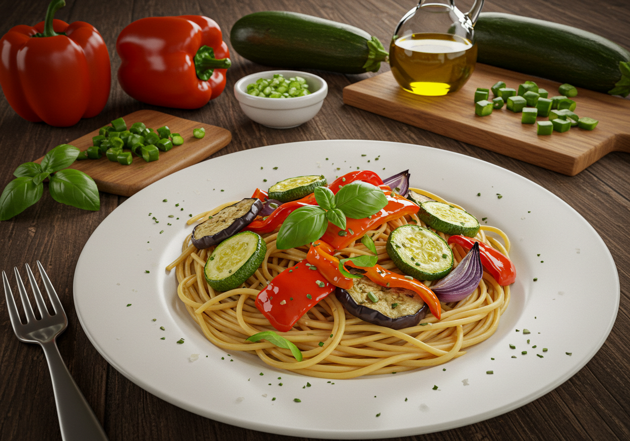Espaguetis con Verduras Asadas PC